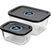 Tognana Avantspace, set 2 contenitori rettangolari 0,47 L - 1,38 L con coperchio salva freschezza e per sottovuoto, vetro, trasparente