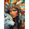 QENSPE 5D Diamond Painting Donna Tribale, Kit per Diamond Painting Adulti, Lupo Pittura Diamante Fai da Te Painting Kit Completo, Decorazione per Casa e Pareti 30x40cm