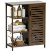 HITNET Mobile Bagno Bambu, Mobiletto Bagno Basso da Terra, Armadietto da Pavimento con Porta Singola e 3 Ripiani Aperti, adatto per Soggiorno, Cucina e Corridoio, Noce