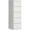 FORTE Chelsea 40 50 - Cassettiera stretta con 5 cassetti, credenza bianca, moderna, in legno bianco, 41,8 cm di larghezza x 128 cm di altezza x 42,2 cm di profondità