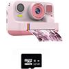 INF K12Pro fotocamera istantanea con stampa a colori Bluetooth, 20M foto, video 1080P, schermo 2.4inch IPS, batteria 1300MAH, include 3 rotoli carta, cordino e cavo USB Rosa