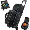 OEM VEVOR: 1 borsa da bowling con ruote + 1 borsa da bowling (mini) per 2+1 palline, realizzata in tessuto Oxford 600D, colore blu e nero, adatta a scarpe fino alla taglia US 16, con maniglia telescopica (fino a 1016 mm) e ripiani a doppio strato