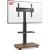 oCreon Supporto TV mobile - Modello standard su ruote, con base in legno e ripiano per televisori da 32-65 pollici - Supporto TV - Base da pavimento, regolabile in altezza, girevole e inclinabile