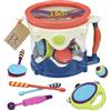 B. toys Rullo di tamburi, batteria portatile con 7 strumenti sonori | Tamburo con tracolla e maniglia; include 2 bacchette, tamburello, shaker, fischietto a scorrimento e castagnette; 18+ mesi