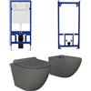 Parama Kit coppia sanitari sospesi WC e bidet con sistema di scarico da incasso e telaio per bidet mod. Parigi grigio opaco