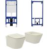 Parama Kit coppia sanitari sospesi WC e bidet con sistema di scarico da incasso e telaio per bidet mod. Kyoto khaki opaco