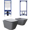 Parama Kit coppia sanitari sospesi WC e bidet con sistema di scarico da incasso e telaio per bidet mod. Kyoto grigio opaco
