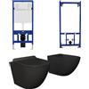 Parama Kit coppia sanitari sospesi WC e bidet con sistema di scarico da incasso e telaio per bidet mod. Parigi nero opaco