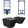 Parama Kit coppia sanitari sospesi WC e bidet con sistema di scarico da incasso e telaio per bidet mod. Kyoto nero opaco