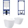 Parama Kit coppia sanitari sospesi WC e bidet con sistema di scarico da incasso e telaio per bidet mod. Europa Small bianco opaco
