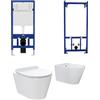 Parama Kit coppia sanitari sospesi WC e bidet con sistema di scarico da incasso e telaio per bidet mod. Barcellona bianco lucido