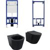 Parama Kit coppia sanitari sospesi WC e bidet con sistema di scarico da incasso e telaio per bidet mod. Vienna nero opaco