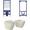 Parama Kit coppia sanitari sospesi WC e bidet con sistema di scarico da incasso e telaio per bidet mod. Parigi khaki opaco