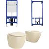 Parama Kit coppia sanitari sospesi WC e bidet con sistema di scarico da incasso e telaio per bidet mod. Europa Small khaki