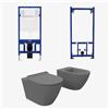 Parama Kit coppia sanitari sospesi WC e bidet con sistema di scarico da incasso e telaio per bidet mod. Sydney grigio opaco