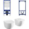 Parama Kit coppia sanitari sospesi WC e bidet con sistema di scarico da incasso e telaio per bidet mod. Parigi bianco lucido