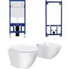 Parama Kit coppia sanitari sospesi WC e bidet con sistema di scarico da incasso e telaio per bidet mod. Parigi bianco opaco