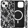 Yoedge Magnetica Cover per iPhone 14/iPhone 13 Fiori Pizzo, Aesthetic Nero Lace Vintage Motivo, Compatibile con MagSafe Silicone Custodia per Ragazza Donne, Antiurto Case per iPhone 13 6,1