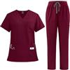 PengGengA Divisa Sanitaria Donna Uniforme Medico Set con Casacca e Pantalone Abbigliamento da Lavoro Multitasche
