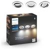 Philips Hue White Ambiance Faretto Smart da Incasso Milliskin, Base Rotonda, Lampadine Smart LED Hue GU10 Incluse, Bluetooh, 3x5 W, 3 Pezzi, Alluminio