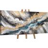 YS-Art Dipinto Acrilico Originale | Astratto Fluido Nero Oro Grigio Blu