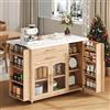 Merax Isola da cucina mobile con piano di lavoro pieghevole, carrello da cucina su 5 ruote con freno, portaspezie e cassetto, isola da cucina con molto spazio, 120 x 45 (70 x 90 cm, colore naturale