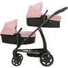 HTI Joie Junior Evalite Twin Passeggino doppio rosa e nero, carrozzina doppia per bambole con maniglia regolabile in altezza e diverse opzioni di seduta, adatto per bambini dai 3 anni in su