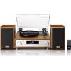 Lenco MC-160WD Impianto stereo con giradischi - Radio DAB+/FM, Bluetooth 5.0, codifica MP3 diretta da vinile su USB, trazione a cinghia, 3 velocità, altoparlanti in legno 2x10W, telecomando