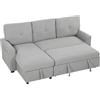 HOMCOM Divano Letto 3 Posti Estraibile con Chaise Longue Convertibile, Vano Portaoggetti, 3 Cuscini, in Lino, Grigio | Aosom Italy