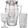 Bormioli Rocco Romantic Set Caraffa Con Calici e Bicchieri In Vetro Decorato Set 13 Pz
