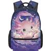 Dolyues Zaino scuola di terza elementare per ragazze elementari 8-10 anni carino gatto mucca stampa libro per bambini con tasche multiple, Stampa libro Axolotl, Zaino daypack