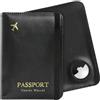 ILIYAH Porta passaporto con AirTag: portafoglio per documenti da viaggio con blocco RFID, custodia per passaporto in pelle con slot AirTag, mantiene il passaporto sicuro e tracciabile, Nero scuro