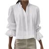 HAOLEI Camicia Donna Lino Coreana Manica 3/4 Scollo a V Leggera Comodo Blusa Elegante Taglie Forti Mare Casuale Camicetta in Lino Tinta Unita Curvy Maglia Tees Traspirante Abbigliamento Magliette alla Moda
