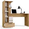 CDF Scrivania con Libreria Cassetto 140 cm 3 Ripiani Rovere Artisan 16 mm | Pannello truciolato, 1 cassetto, libreria integrata, 3 ripiani, per smart working, bambini e ragazzi, camera studio casa