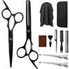 Atliberswo Set diforbici parrucchiere professionali, Set di 11 pezzi,Forbici capelli,con forbici per tagliare i capelli e forbici sfoltitrici, con mantello da parrucchiere, per l'uso domestico e in salone (nero)