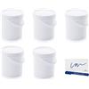Markesystem - Secchio ermetico catering. Confezione da 5 x 10,8 litri - Secchi di plastica con coperchio. Contenitori impilabili. Alimenti, liquidi e vernici. Polipropilene bianco + kit etichettato