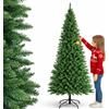 BAKAJI Albero di Natale Slim Molto Folto Ecologico e Ignifugo con Base a Croce in Ferro Pieghevole, Decorazione Natalizia Salvaspazio Foltissima con Rami Realistici (Verde Pino dei Sogni, 150 cm)