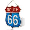 dingleiever Targa da parete vintage Route 66, design decorativo in metallo, decorazione rustica per la casa con gancio in corda (blu)