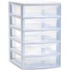 Acan Tradineur - Cassettiera guadiana da tavolo, con 5 cassetti trasparenti, torre di stoccaggio, armadio, bagno, ufficio, bianco, 28 x 18 x 21,5 cm, modello casuale