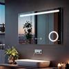 MIQU Specchio da bagno a LED con illuminazione 100 x 70 cm specchio bagno grande con presa, orologio touch, dimmerabile, 3 colori, luce antiappannamento, ingrandimento da parete, WC