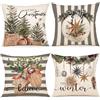 ZWJD Cuscini Natalizi per Divano 4 Pack Federe Cuscini Divano 50x50 Federe Cuscini Natalizi Cotone e Lino Biancheria Cuscini per Divano per Natale Decorazioni Casa