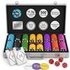 HEITOK Set da Poker 500 Fiches Numerate 11,5g - Valigetta in Alluminio con Bottone Dealer in Metallo - Kit Texas Holdem Blackjack Professionale con 2 Mazzi di Carte e Dadi per Adulti