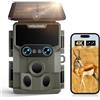 WOLFANG Fototrappola Solare 64MP 4K 30fps, Doppia Lente Wi-fi Bluetooth Fotocamera Caccia con Visione Votturna Stellata, 5000mAh Angolo di Rilevamento 120° Impermeabile IP66