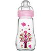 mam Feel Good - Bottiglia di vetro da 260 ml, confezione da 1 (1 x 260 ml), tettarelle a flusso medio, taglia 2, essenziali per neonati, biberon MAM per 2+ mesi, rosa