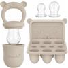 Broemba Ciuccio per Frutta Bebè 3 Ciucci Stampo Ghiaccio Silicone Beige | Morditore per frutta con anello, 3 ricambi e stampo per il ghiaccio. Colore beige. Dai 6 mesi. Lavabile in lavastoviglie.