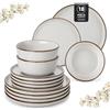 vancasso LOIRE Servizio Piatti 6 Persone, 18 Pezzi Set Piatti Moderni in Gres - 6 Piatti Piani, 6 Piatti Dessert e 6 Ciotole Cereali - Adatto per Lavastoviglie e Microonde - Beige
