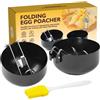 Generic Set di 4 per uova pieghevoli antiaderenti, rotondi, con orecchie da appendere, resistenti al calore, per uova in camicia, pancake, per della colazione, set da 4 pezzi
