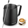 bonVIVO Set Latte Art 350ml Brocca Inox con Pennino Nero | Caraffa barista in acciaio inox 304 con beccuccio antigoccia e tacche ml/oz per cappuccino.