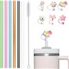AEMCHDM 13 Pezzi Cannucce di Ricambio Trasparenti, 31 CM Confezione Cannucce Colorate Per Tazze Da Viaggio Stanley Da 40/30 Oz, Con 8 Copertura 10mm Per Cannucce E 1 Spazzole Per La Pulizia