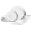 Matana 75 Pezzi Piatti e Ciotole in Plastica Bianca con Bordo Argento - 25 Piatti Piani, 25 Piattini, 25 Ciotole - Stoviglie Elegante e Riutilizzabile per Feste, Matrimoni, Compleanni, Picnic